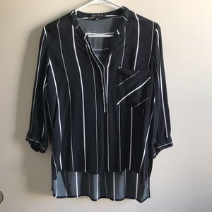 Sweet Rain Black/White Striped 3/4 Sleeve Blouse